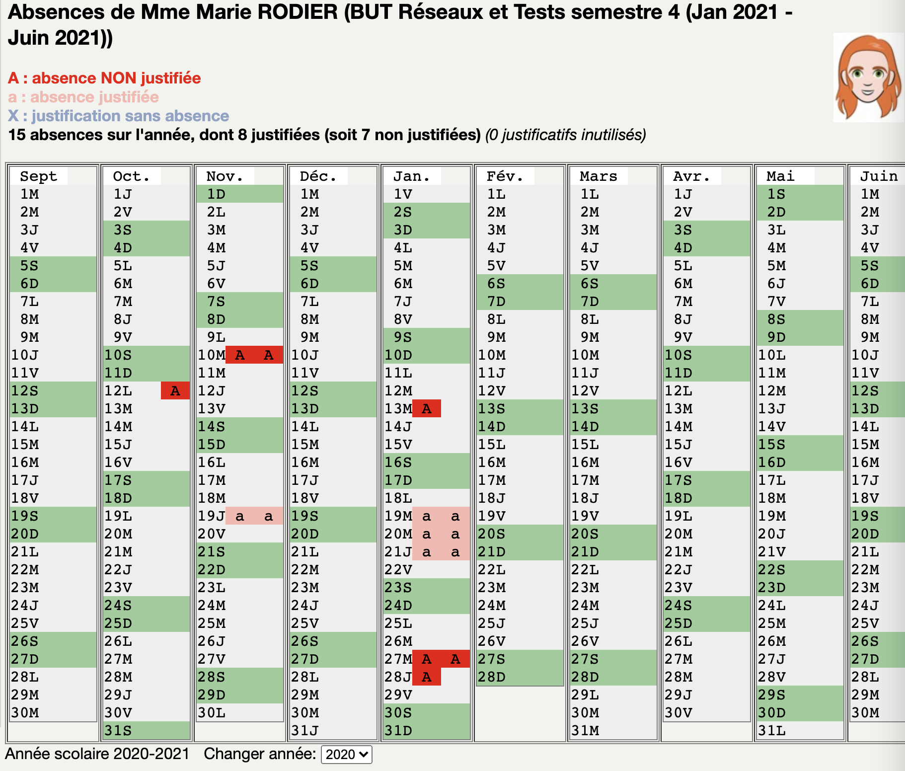 calendrier des
absences