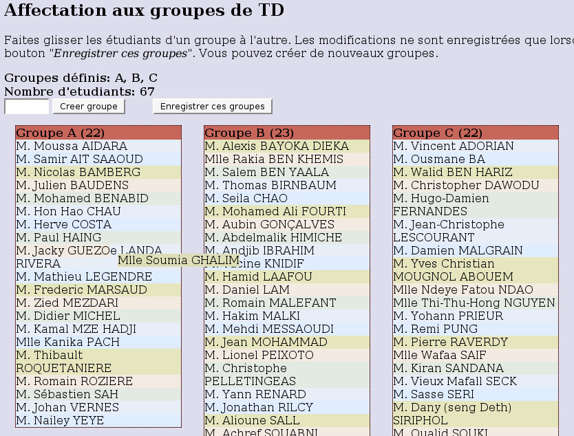 affectation aux groupes