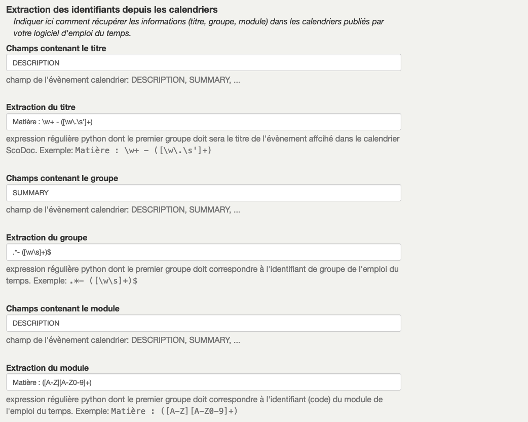 Configuration des expressions régulières d'extraction