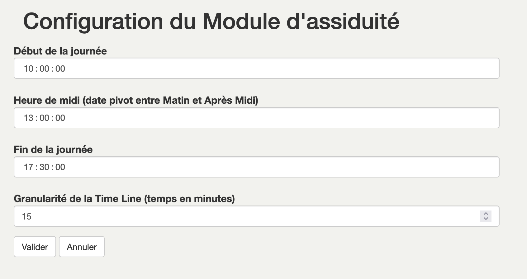 Configuration de l'assiduité : Général