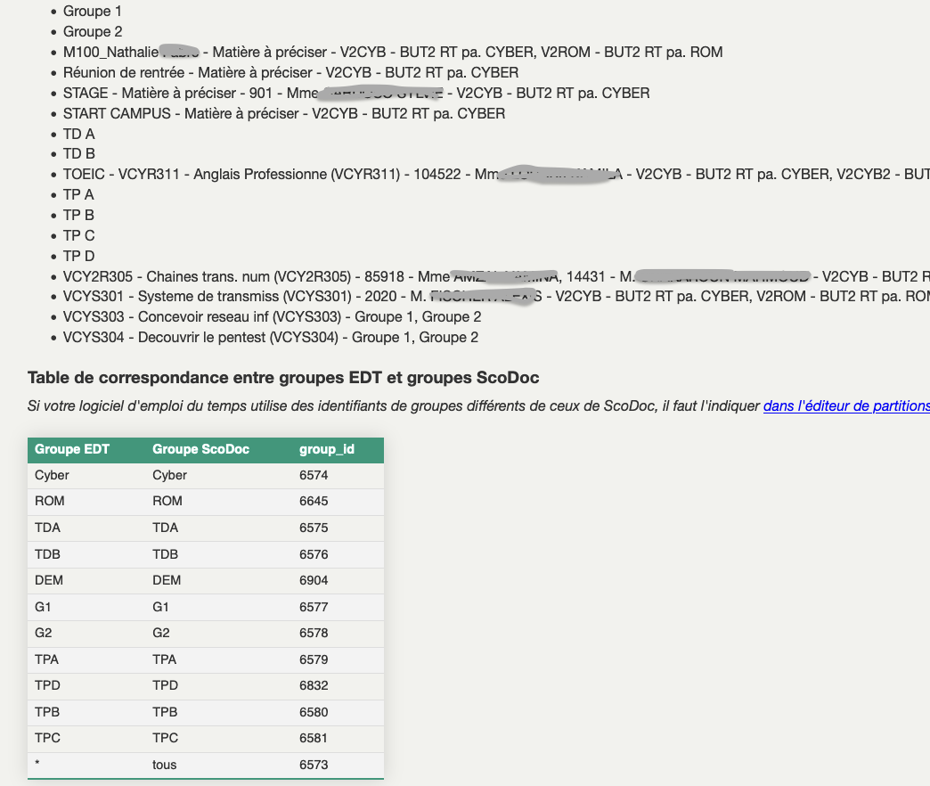 Exemple configuration groupes EDT